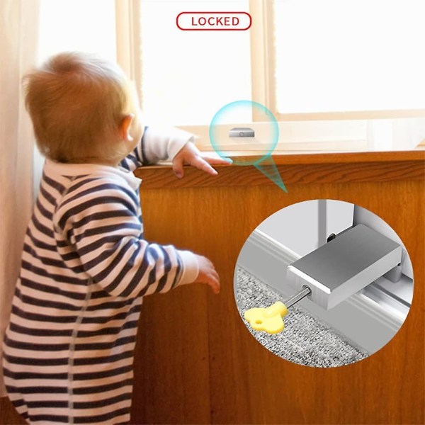 Fönsterlåsstoppare, justerbart skjutbara fönsterlås Stopp Fönsterdörrkarm av aluminiumlegering Säkerhetslås med nycklar, för skydd för barn och hem O