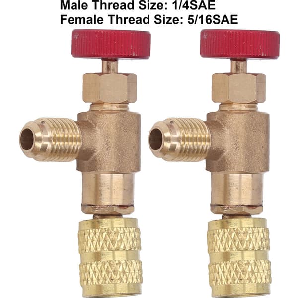 2PCS Kylskåpsstyrventil 1/4SAE extern gänga 5/16SAE intern gänga köldmediumladdningsventil adapter för R410A