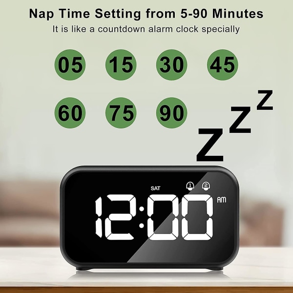 LED Digital Väckarklocka med Snooze-funktion, 2 Larm, 12/24H USB Laddningsbar för Sovrum Kontor