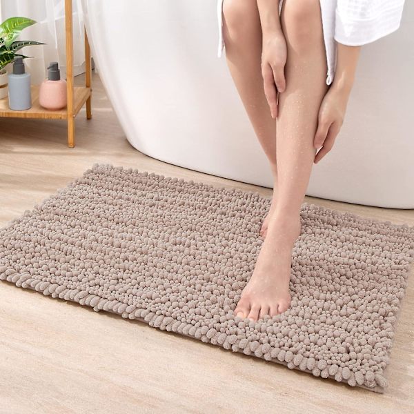 Badrumsmatta 50 x 80 cm, halkfri badrumsmatta, absorberande mjuk chenille badrumsmatta, maskintvättbar, bekväm golvmatta