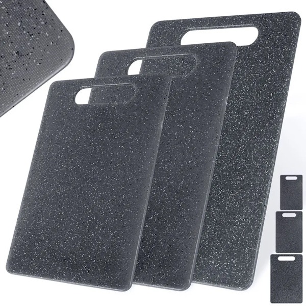 3-delad skärbrädesset, granitlook, skärbräda, med handtag, skärbrädor, plast, skärbräda frukostbräda 3 storlekar (svart)