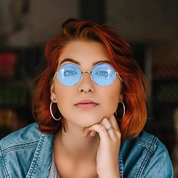 Pyöreät aurinkolasit Retro Hippie Pyöreät Värilliset Lasit Siniset Pinkit Keltaiset Linssit 3 Paria, Värilliset Aurinkolasit (Pinkki+Keltainen+Sininen 3 Kpl)
