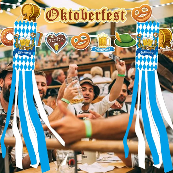 5 st vindstrumpor med Oktoberfest-flagga, festbakgrund i bayersk stil, dekoration för ölfestival