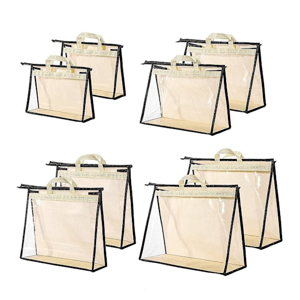 8 Pcs Handbag Dust Bags Clear Purse Storage Organizer for Closet Small to Extra Large Dust Free Zip（beige black)