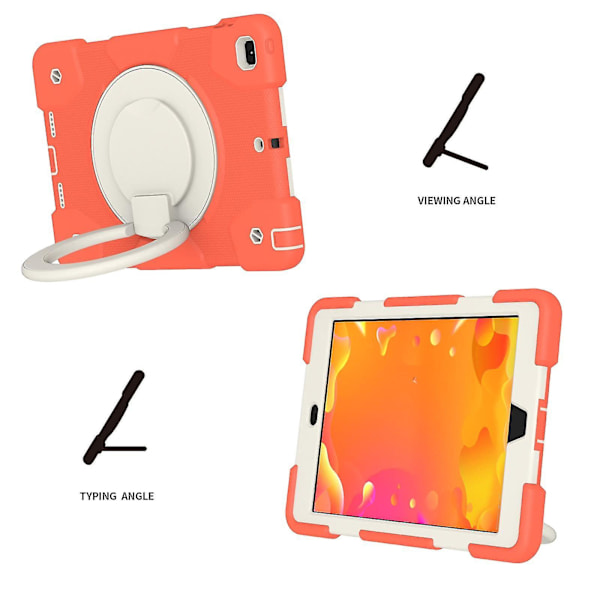Nytt 360 roterande stativfodral för iPad 9,7 tum 2018 med axelrem, kameraskydd (korallorange)