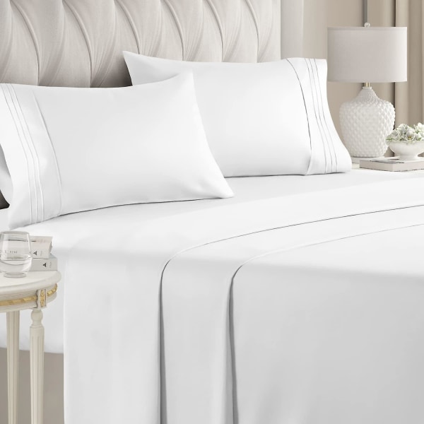 Queen size lakanset - Andningsbart & kylande - Hotell lyx sängkläder - Extra mjukt - Djupa fickor - Lätt att passa - 4-delat set - Rynkfri - Bekväm Whi