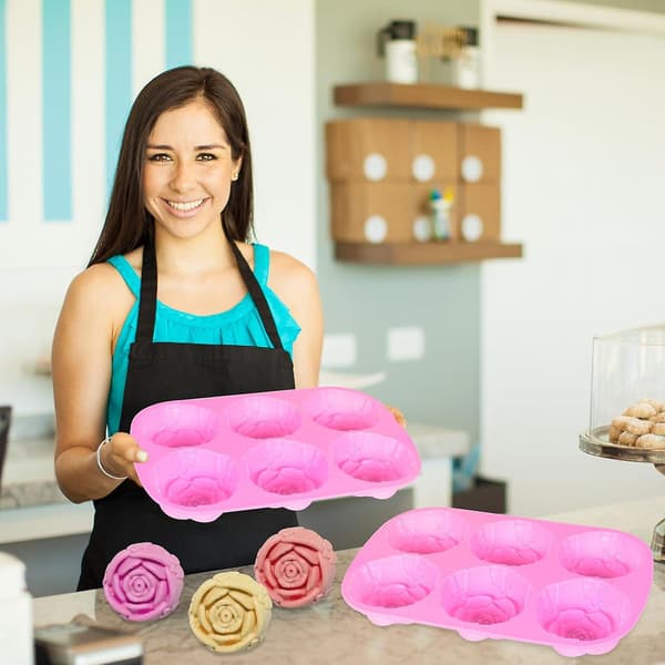 2 stk Rose Silikonform 6-hulrom, Roseformet Multifunksjonell Silikonform, Kake Sha