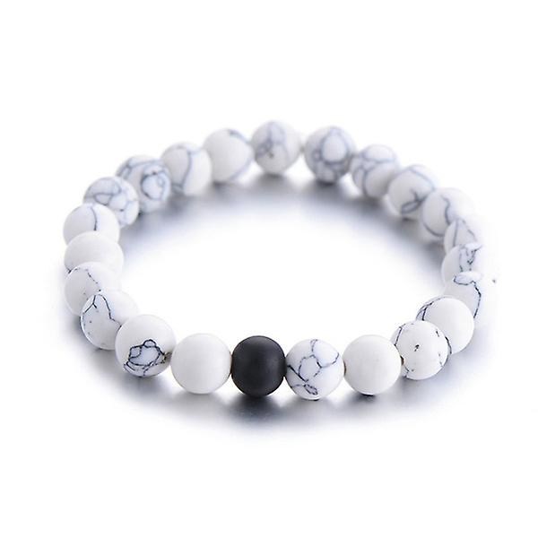 2 stk/sett Par Distanse Armbånd Klassisk Naturlig Stein Hvit Og Svart Yin Yang Perlearmbånd For Menn Kvinner Beste Venn (svart og hvitt)