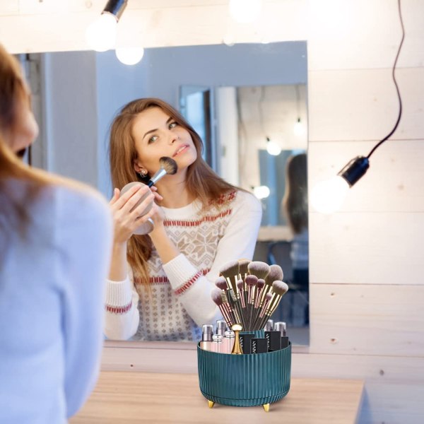 360° Roterande Makeup Brush Organizer Kosmetikhållare (marinblå) Mörkblå