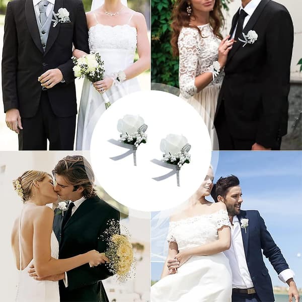 2 stk Bryllupshåndleddsblomster, Rose Boutonniere