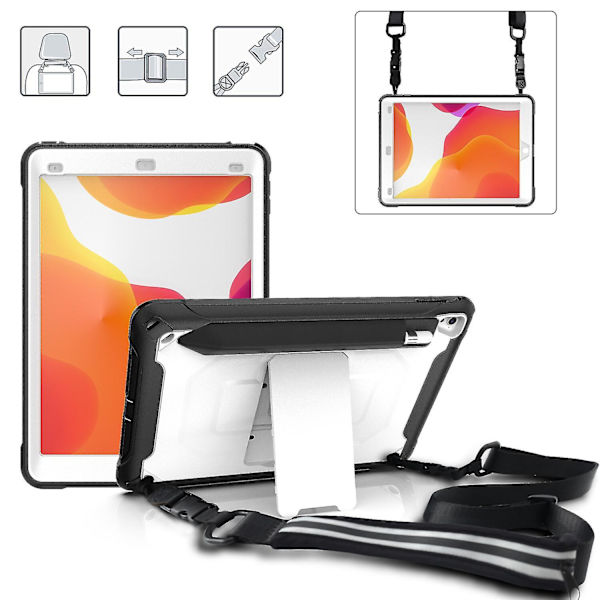 Blank overflate etui for iPad Pro 9.7 tommer Air 2 med avtagbar skulderstropp, justerbart stativ, oppbevaringspose, full beskyttelse deksel