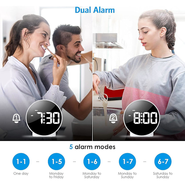 Digital väckarklocka, LED elektronisk klocka, liten skrivbordsklocka med 2 larm,