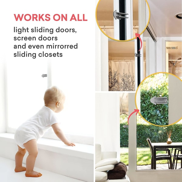 4-pack skjutdörrslås barnsäkerhet - garderob, glasdörrar, uteplats, fönsterlås, ingen borrning enkel installation, transparent