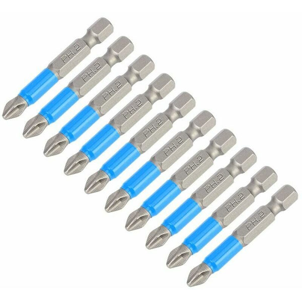 10 st/set S2 halkfria skruvmejselbits magnetiska Phillips-bits solida legering stål PH2 x 50 mm sexkantskaft slagtåliga skruvmejselbits slagdrivare