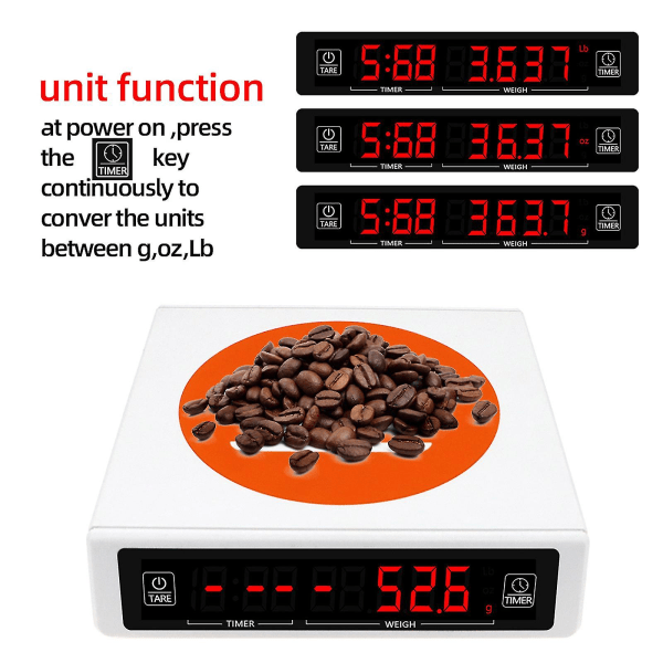 Kompakt kaffevågskala med timer 3kg/5kg digital elektronisk dryppkaffevågskala（5kg，svart）