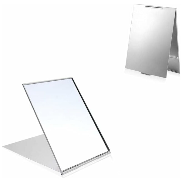 2-pack ultratunna bärbara fällbara speglar i aluminium, lätta att bära med sig, resespegel, smink- och fåfängspegel, miniformat 8,5 x 5 cm