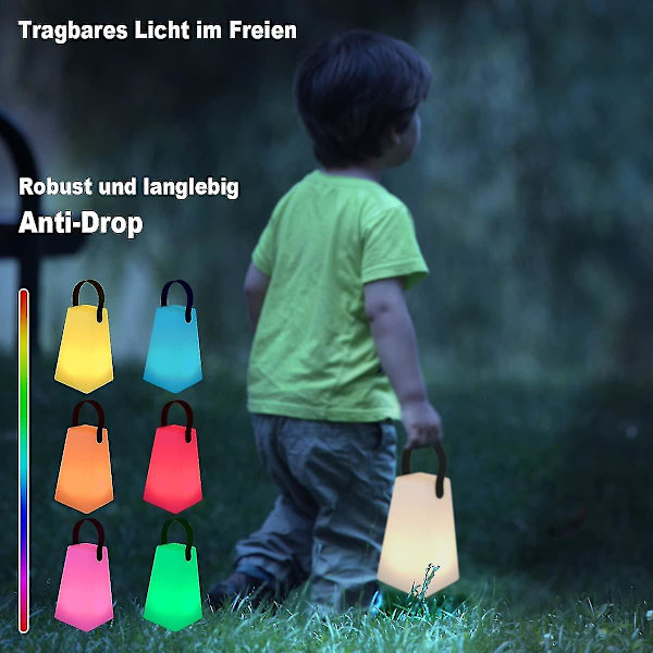 Bærbar dimbar utendørs bordlampe, Rgb bordlampe trådløs 8 farger med fjernkontroll（Firkant）