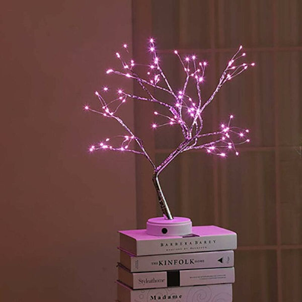 LED-trädlampa, LED USB 3D-bordslampa med nätadapter för semesterhem, sovrum, barnrum, rosa