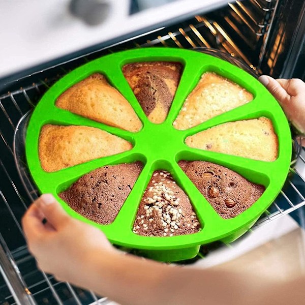 2 stk. silikone kagesconeform, trekant 8 hulrum pizzakageform, indvendig diameter 4 tommer kageform diy køkken bageforme (grøn)