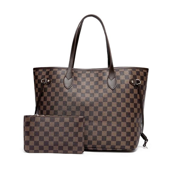 2PCS Sæt Damehåndtasker Ternet Tote Skuldertaske Med Branded Gave