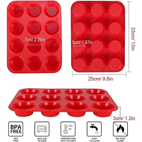 2-pack silikonmuffinsform och cupcakeform 12 koppar - Non-stick kakformar/