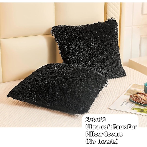 2 Pack Fluffy Faux Fur Pillow Covers, 18 X 18 Inch Throw Pillow Covers, Luxury Decorative Furry Pillow Covers Cushion Covers for Christmas