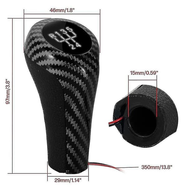 Växelspaksknopp i kolfiber, 6 växlar, manuell, med vit LED