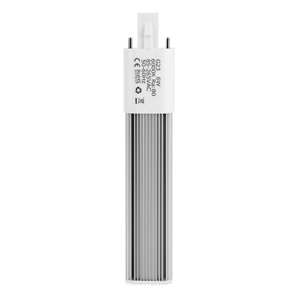 6W 2-stifts LED-kompaktlampa, horisontellt installationsrör, glödlampa, belysningskropp, G23, kallvitt
