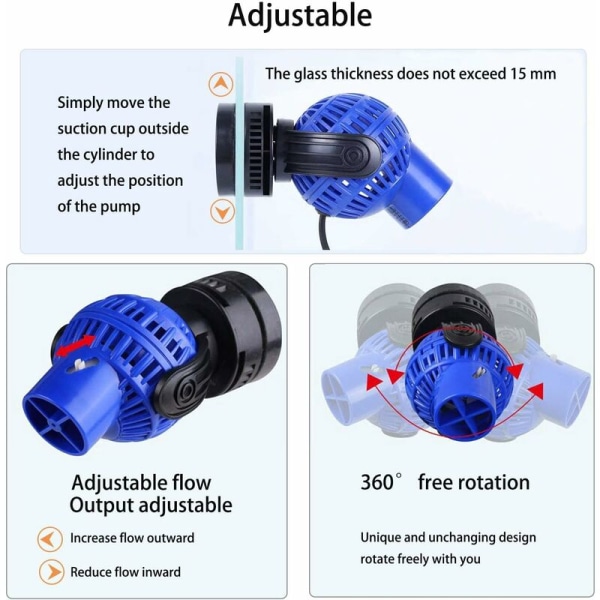 JVP-131 cirkulationspump, Wavemaker 6000L/H 8 Watt 80100cm cirkulationspump vågpump 360° rörelsepump för sötvatten- och saltvattenvågsakvarier