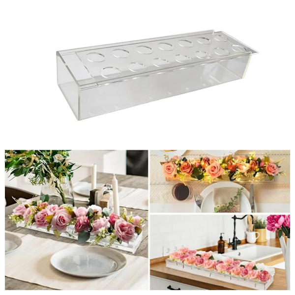 Rektangulär akrylvas med 14 hål, 35x10x6cm, bordsdekoration