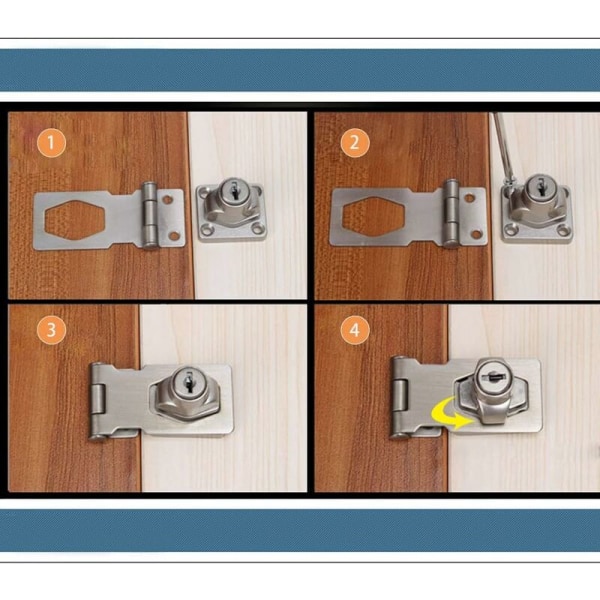 (2st) Metallhasplås 65 mm dörrspärrspänne med hänglås och nyckel - Krombeslag för låsning av skjuldörrar, skåp, möbler