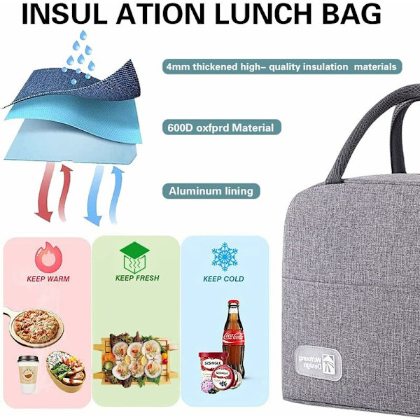 8L Isolerad väska Måltid Dörr Arbete Kontor Resa Skola Utomhus Camping Picknick (Grå, 8L)