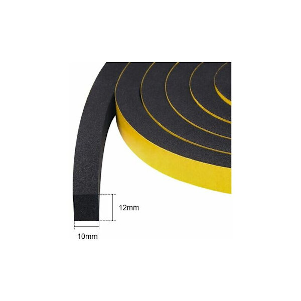 Dörrfönster självhäftande tätningslist gummiskumtätningslist 12mm x 10mm x 2m tjock isolerande tätning dragmöbler skydd 1 rulle - DRIVE svart skum