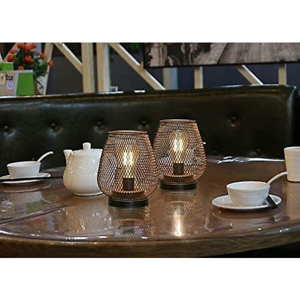 Set med 2 metallbur bordslampa batteridriven sladdlös accentljus med LED Edison-stil glödlampa för sovrum, hem, bröllop, fest, uteplats, inomhus