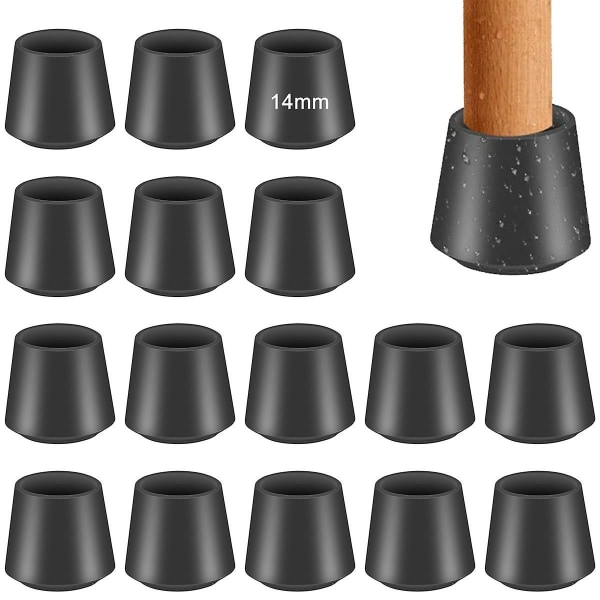 Vabneer skyddskåpor för stolsben, 16 delar av silikonstolsben, runda bord och stolar Fotskydd för trägolv (15 mm-16 mm, svart