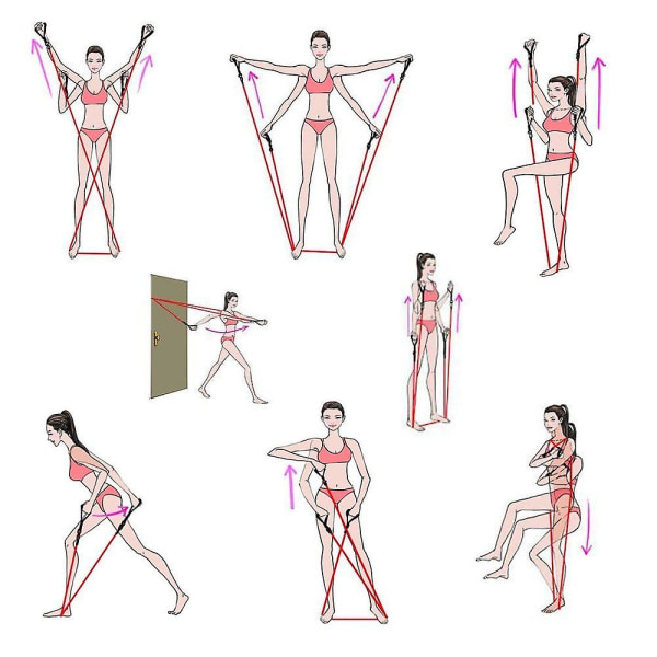 11-delt sett med treningsmotstandsbånd - med dørforankring, håndtak