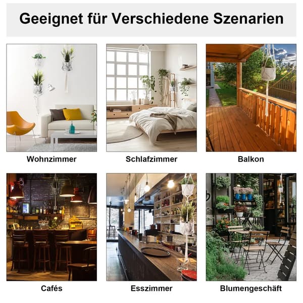 Set med 6 Macrame-hängande korgar, Boho bomullsrep växtkrukor med krokar