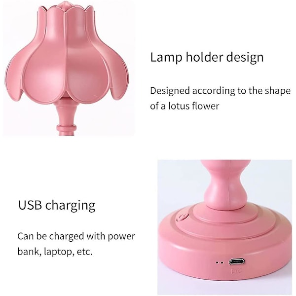 Macaron-farget liten bordlampe, studentsovesal, skrivebords-LED-nattlys, USB-oppladbar soveromsdekorasjon