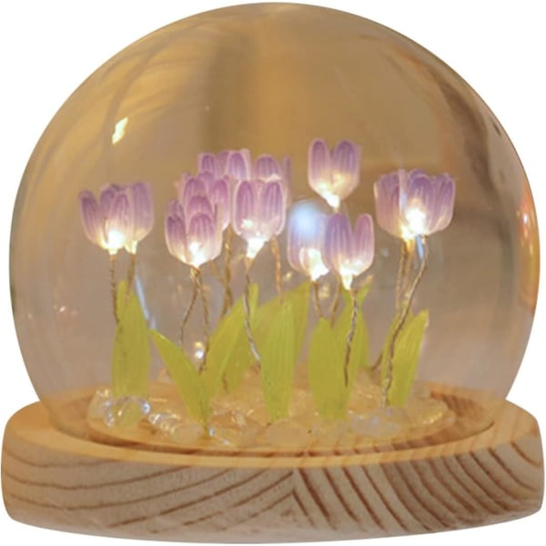 Gjør-det-selv-tulipannattlysmaterialepakke, romantisk tulipanomgivelseslys, simuleringsblomsterlys for elskere, lilla (10*12 cm)