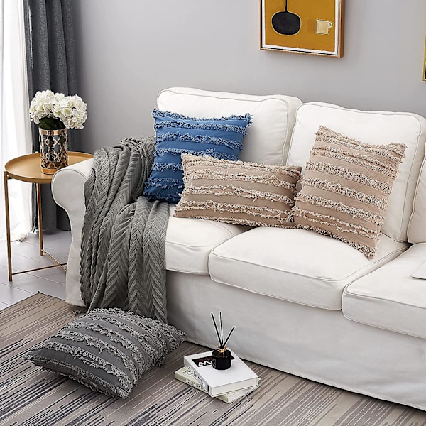 Set med 2 svarte putetrekk Rustikk lin dekorative firkantede pynteputer 16x16 tommer for sofa sofadekorasjon