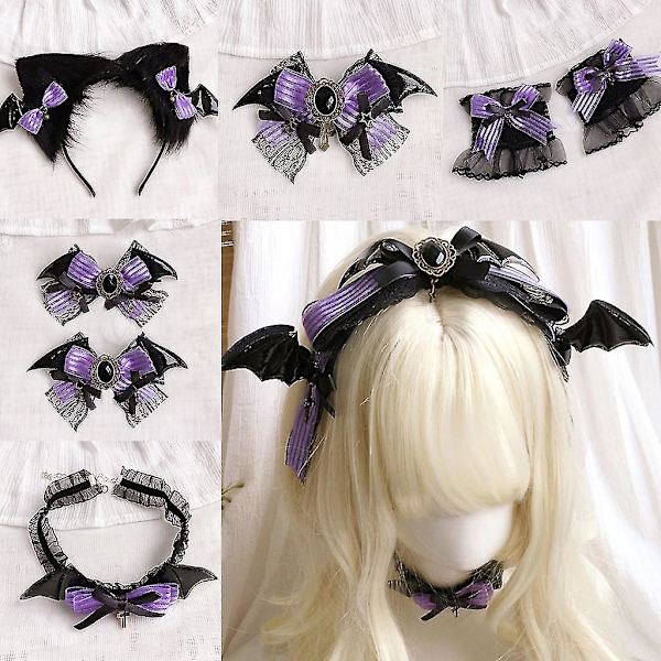 Pehmeä korvapehmuste Halloween-päähine Cosplay-asusteet Violetti ja musta
