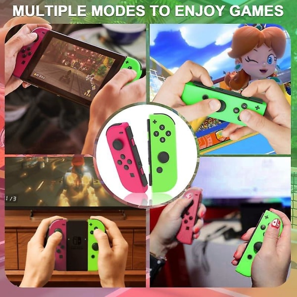 Switch Controller, Joypad til Switch-kontrol med dobbelt vibration/bevægelseskontrol/vækkefunktion/screenshot Joy-Con (L/R) - Neonrød/neonblå