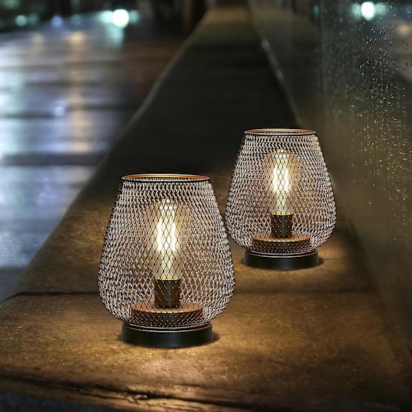 Set med 2 metallbur bordslampa batteridriven sladdlös accentljus med LED Edison-stil glödlampa för sovrum, hem, bröllop, fest, uteplats, inomhus