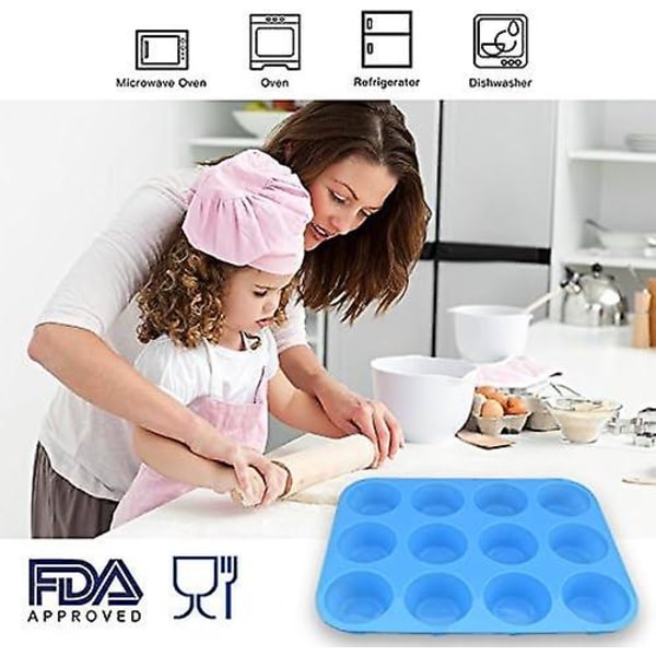 12-koppars silikonmuffinsform, 2-pack non-stick muffinsformar, bakform för