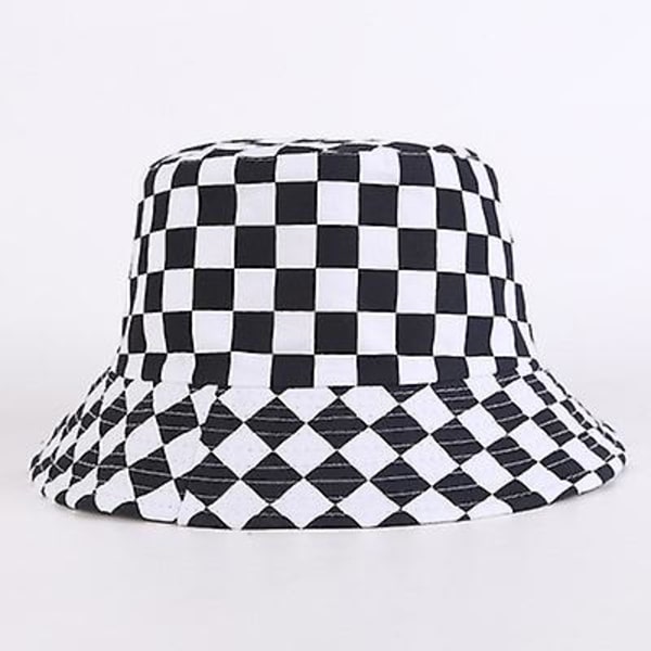 Vändbara hinkhattar för kvinnor Resa Strand Solhatt Utomhusmössa Unisex Ko Zebra Svart och Vitt Rutnät