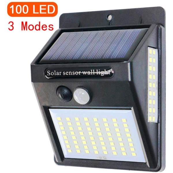 [100 LED tre sidor] Rörelsesensor utomhussolljus, 3 lägen, trådlöst, vattentätt, utomhussolljus, LED-solarspotlight, utomhussolljus