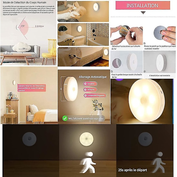 Nytt skåpsljus med rörelsesensor, nattljus USB-lampor Uppladdningsbar LED-lampa Intellig gåva