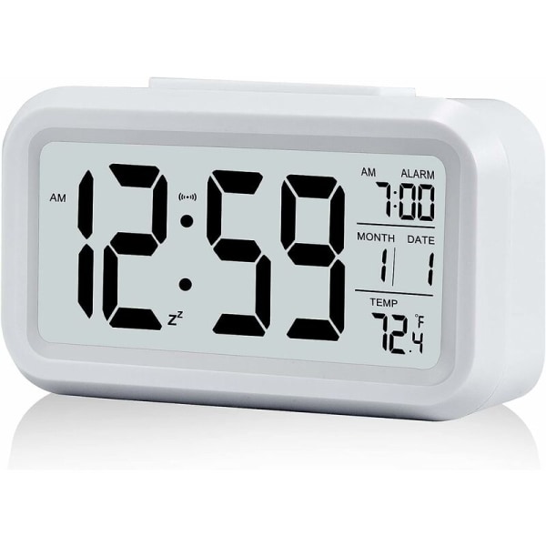 Väckarklocka, liten digital väckarklocka, 5,1" LCD-skärm med Snooze Date Calendar, Temperaturalarm Display, Lätt att installera (vit??)