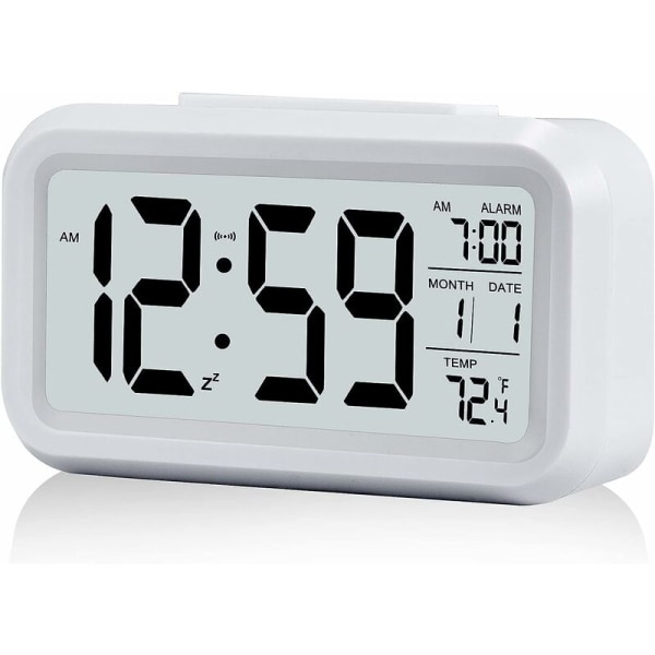 Väckarklocka, Liten Digital Väckarklocka, 5,1\" LCD-skärm med Snooze Datum Kalender, Temperatur Larmskärm, Lätt att Installera (Vit??)