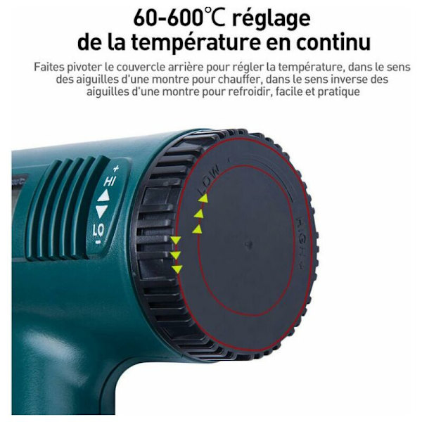 BF varmluftspistol, varmluftspistol 1800 W, LCD-display, temperatur 60 till 600 grader Celsius, snabb uppvärmning, luftflöde 300 till 550 l/min + 4 munstycken